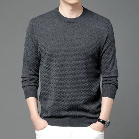 薄款羊毛衣潮流单品男士春秋黑色羊毛绒衫套头线衣打底针织衫圆领商品大图