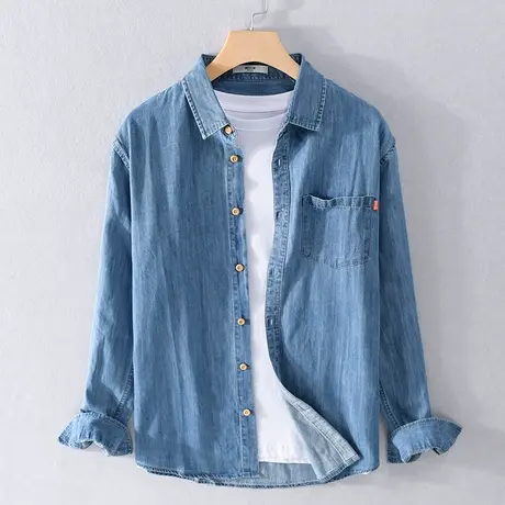 日系衬衫男宽松长袖衬衣休闲男生牛仔上衣男士2023新款外套春秋潮商品大图