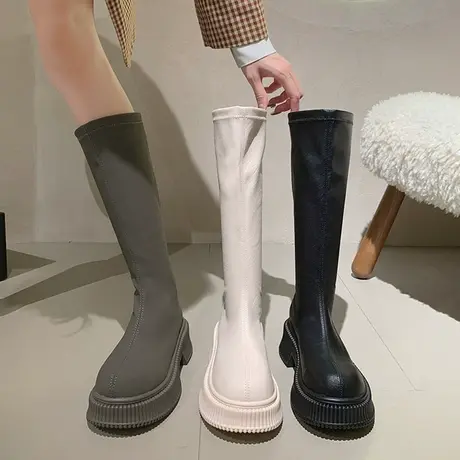 靴子女长筒靴小个子2023新款秋季时尚厚底瘦瘦高筒骑士不过膝长靴图片