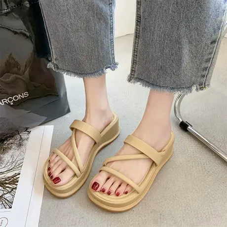 拖鞋女夏时尚2024新款厚底防滑外穿沙滩鞋海边度假高跟凉拖ins潮商品大图