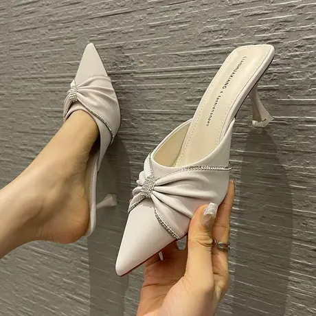 2024年夏季新款时尚包头水钻半拖鞋女外穿名媛气质尖头细跟高跟鞋商品大图