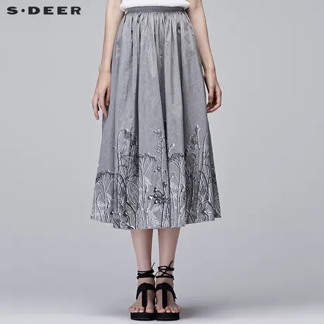 sdeer【商场同款】圣迪奥文艺范枝叶印花棉纺半身长裙S17281178图片