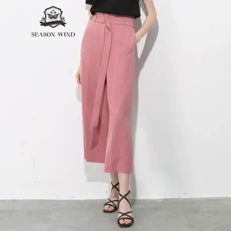 季候风裤子新款休闲简约宽松高腰纯色九分阔脚裤女0080KG914商品大图