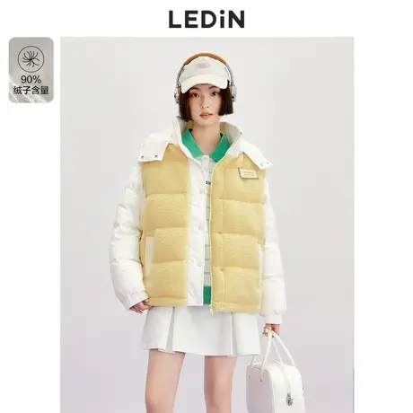 乐町休闲撞色羽绒服休闲冬季新款毛毛拼接羽绒女宽松甜美设计感图片