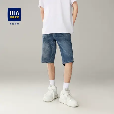 【奥莱】HLA/海澜之家24牛仔五分裤猫须工艺五袋款直筒牛仔中裤男图片