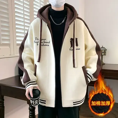 12男孩秋冬季外套加厚棉袄子初中生学生大童棒球服15岁青少年棉衣图片