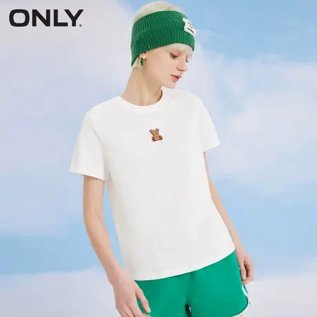 ONLY奥莱夏季时尚通勤简约直筒植绒卡通小熊T恤女商品大图