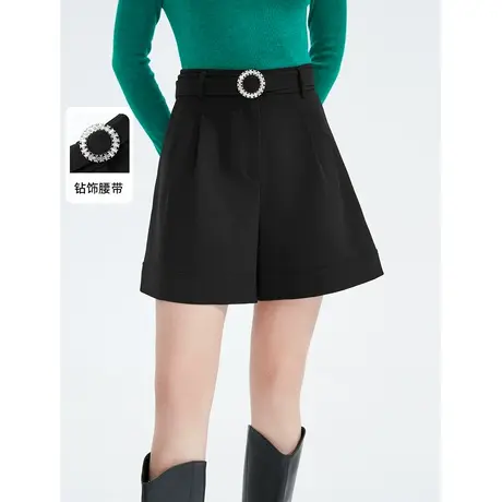 朗姿法式高腰A字阔腿短裤时尚通勤职业气质女休闲西装裤秋冬奥莱商品大图
