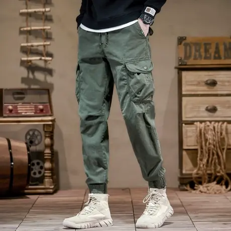 美式复古束脚工装裤男户外宽松纯色男裤大码百搭裤子男款潮流男装商品大图