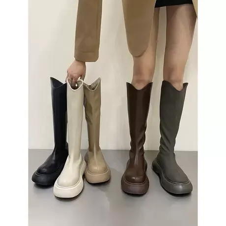 马丁靴女厚底长靴高筒瘦瘦靴2021秋冬季新款骑士靴加绒靴子长筒靴商品大图