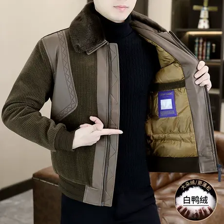 黑金羽绒服外套男士冬季石墨烯保暖毛呢大衣高端加厚短款毛领夹克商品大图