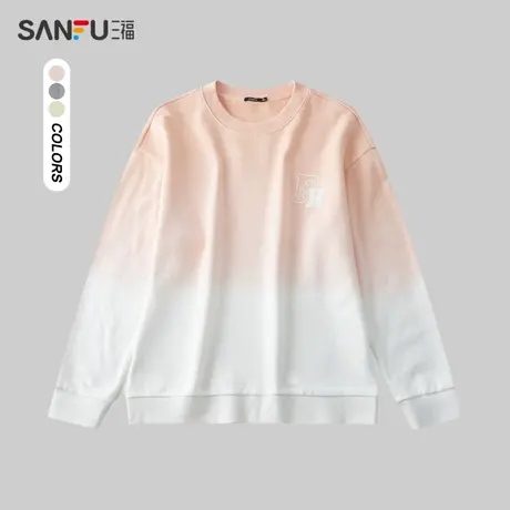 三福2024春季男士吊染渐变纯棉卫衣 日系户外圆领上衣男482332商品大图