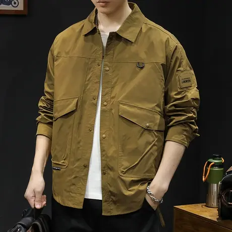 夹克男外套春秋潮牌男装多袋加肥大码男款男士美式冲锋衣2024新款图片