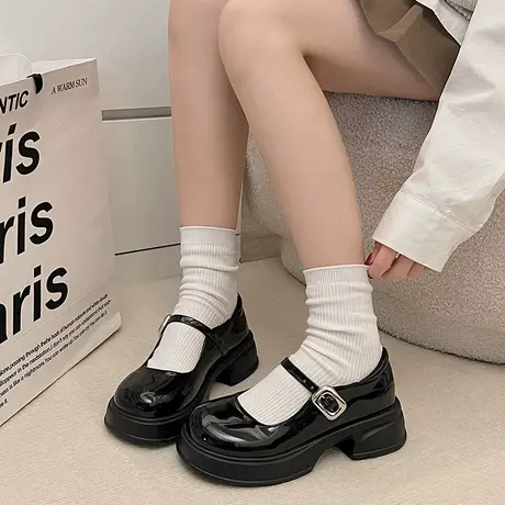 配裙子jk小皮鞋女2024年春夏季新款复古百搭浅口单鞋粗跟玛丽珍鞋商品大图