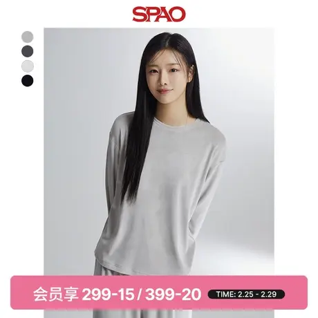 SPAO韩国同款春季款女士纯色长袖圆领T恤家居服SPLWD4TU80图片