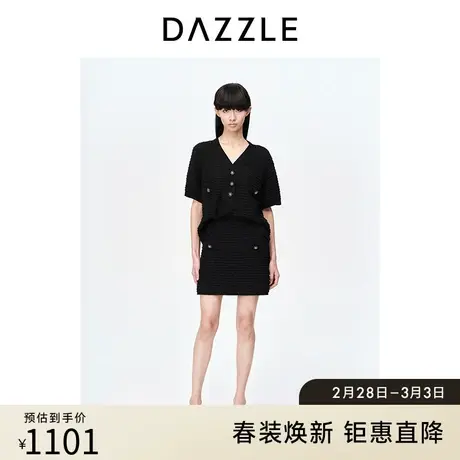 DAZZLE地素奥莱春夏装新款小香风黑色宽松落肩肌理感针织衫上衣女图片
