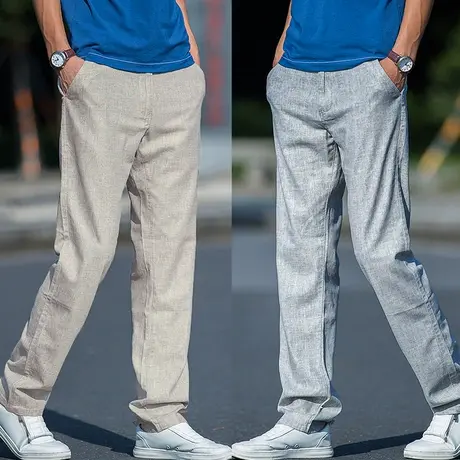 休闲裤男夏季薄款舒适亚麻男士商务裤子棉麻宽松透气长裤运动男裤商品大图