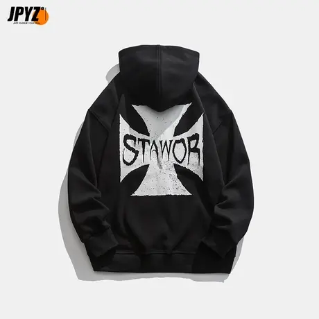 国潮美式oversize连帽卫衣男春秋季潮牌高街宽松情侣套头上衣帽衫商品大图