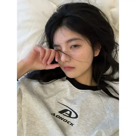 美式复古三条杠插肩短袖t恤女2024夏季纯棉宽松半袖设计感上衣服图片