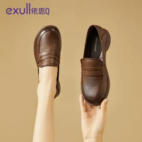 依思q一脚蹬棕色小皮鞋女款2024春季新款单鞋软底舒适上班工作鞋图片