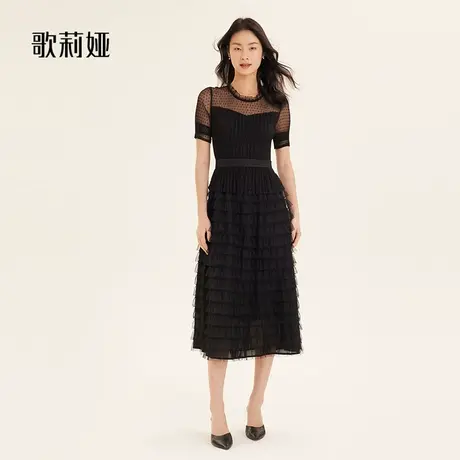 歌莉娅连衣裙女气质蛋糕裙a字显瘦网纱长裙高级感小黑裙194K4BBI0商品大图