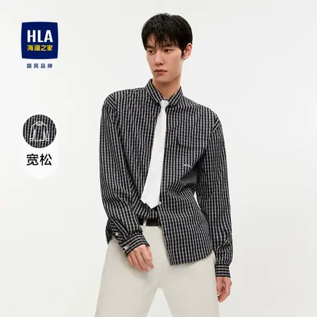 HLA/海澜之家小尖领长袖休闲衬衫秋季格纹柔软长衬男商品大图
