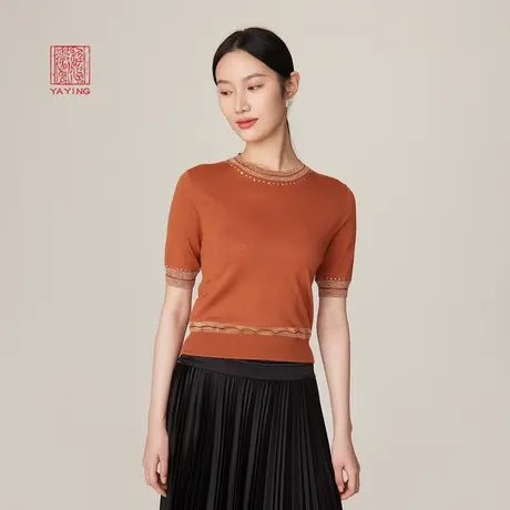 EP雅莹高端系列 撞色条纹绵羊毛短袖针织衫 商场同款9507A图片