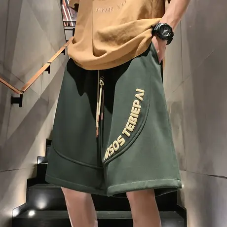 发泡印花休闲短裤男夏季潮流美式复古高街宽松潮牌运动五分裤子5商品大图