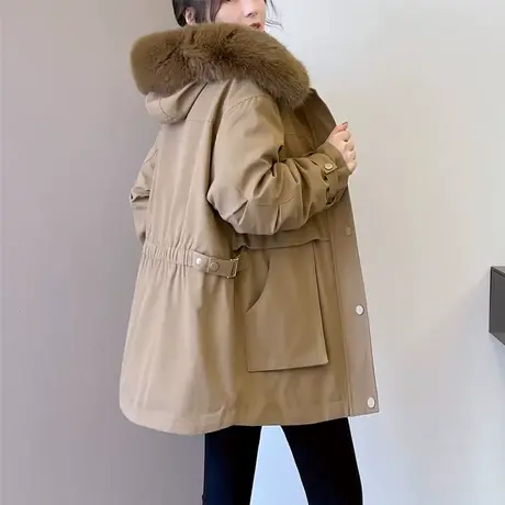 派克服棉衣女2023年冬季新款连帽加绒棉服大毛领宽松工装棉袄外套商品大图