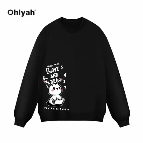 Ohlyah美黑色圆领卫衣女秋冬慵懒风oversize小众高街潮牌ins上衣商品大图