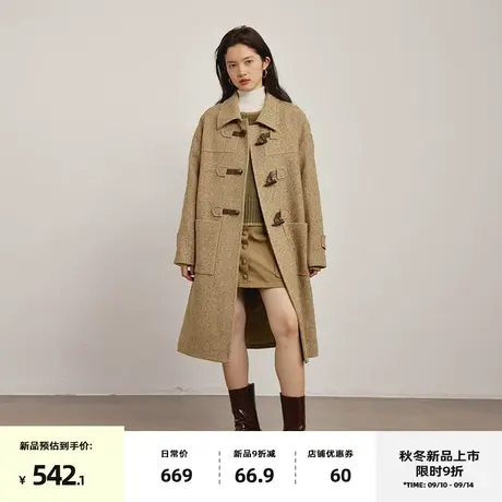 omont蛋挞家 复古牛角扣毛呢大衣女冬装2023新款宽松中长款厚外套图片