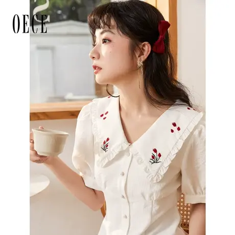 Oece仙女白色连衣裙2023春夏新款女装甜美法式刺绣短袖裙子小个子图片