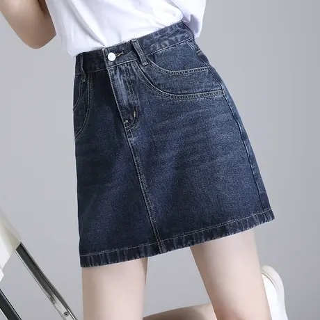 夏季高腰牛仔裙女2023年新款宽松显瘦辣妹裙小个子薄款A字包臀裙图片