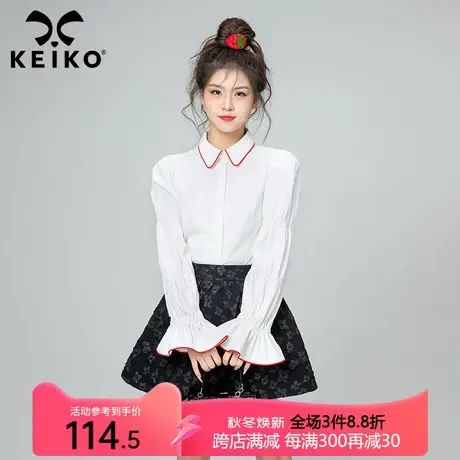 KEIKO 法式白色长袖衬衫女2023秋季温柔风显瘦花瓣袖上衣韩系衬衣商品大图
