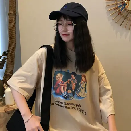 超火cec短袖t恤女宽松韩版学生ins原宿bf怪味丧系慵懒风上衣服潮图片