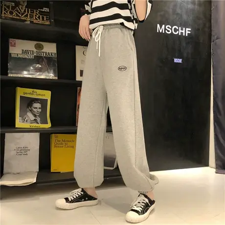 裤子女2020新款春夏宽松休闲哈伦裤潮ins直筒显瘦百搭束脚运动裤图片