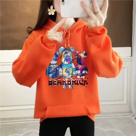 加绒卫衣女2023年秋冬季新款胖mm宽松大码女装韩版连帽加厚外套潮商品大图