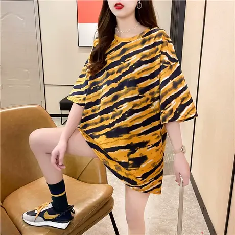 2023年春夏情侣女装大码上衣服网红迷彩斑马条纹ins宽松短袖t恤潮图片