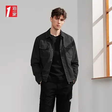 海一家时尚辑明线装饰外套2023秋季新款翻领基础休闲简约夹克男商品大图