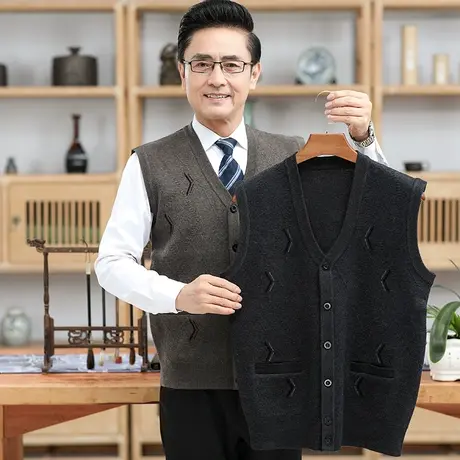 马甲男士冬季中老年人加厚款男式背心马夹爷爷春秋无袖坎肩爸爸装商品大图