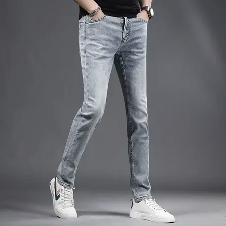 2023新款夏季牛仔裤男款直筒修身浅蓝色弹力百搭高端男士牛仔裤商品大图