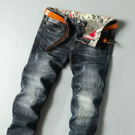 秋季牛仔裤男士修身小直筒弹力复古休闲百搭简约长裤子男裤潮男裤图片