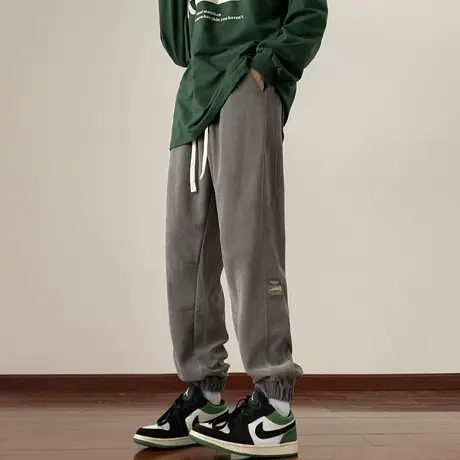 卫裤男日系重磅拼接休闲工装裤子男生秋季灰色潮流宽松束脚运动裤商品大图