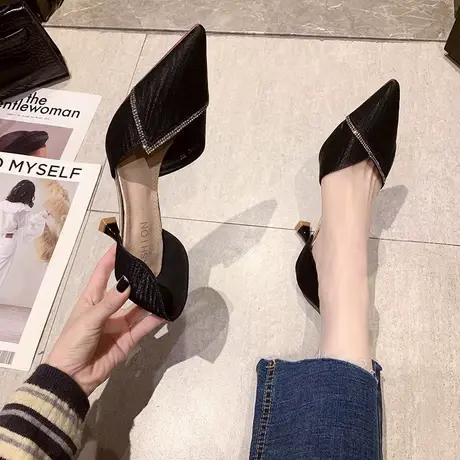 鞋子女2023年新款春夏尖头细跟法式少女高跟鞋水钻小众职业单鞋女商品大图