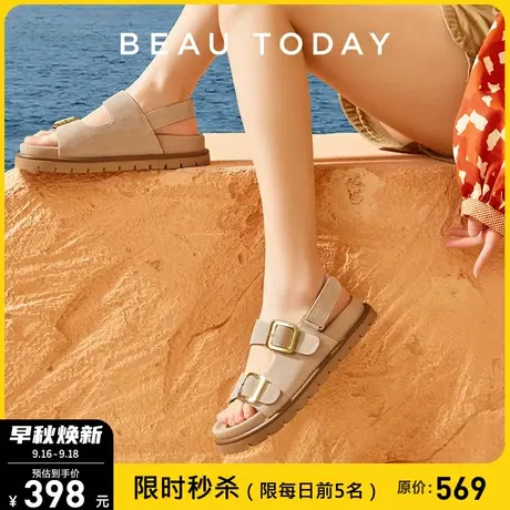 BeauToday复古勃肯凉鞋女2023春夏新款BT平底休闲沙滩凉鞋皮带扣图片