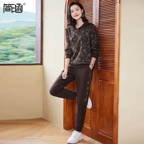 简涵大码女装2023秋冬新款运动休闲套装胖mm宽松显瘦两件套套装商品大图