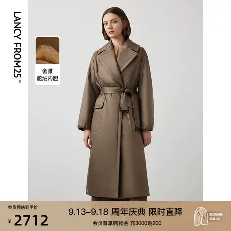 朗姿驼绒西装领通勤显瘦高级感中长款棉服外套大衣女2023冬季新款图片