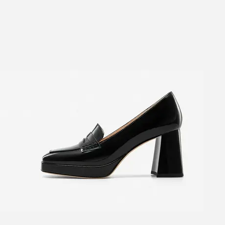 Nine West/玖熙2024年春季新款高跟鞋女方头漆皮简约粗跟单鞋女图片