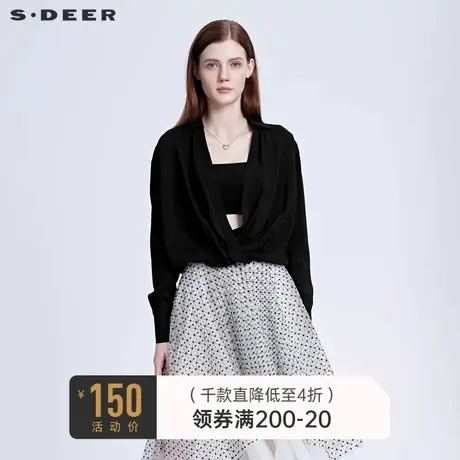 sdeer圣迪奥秋装休闲V领不规则拼接长袖衬衫女S21180514商品大图