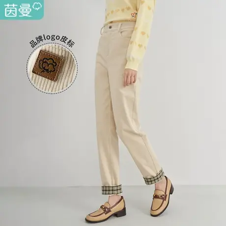 【商场同款】茵曼拼接女2023年春季新款直筒通勤棉质灯芯绒休闲裤图片